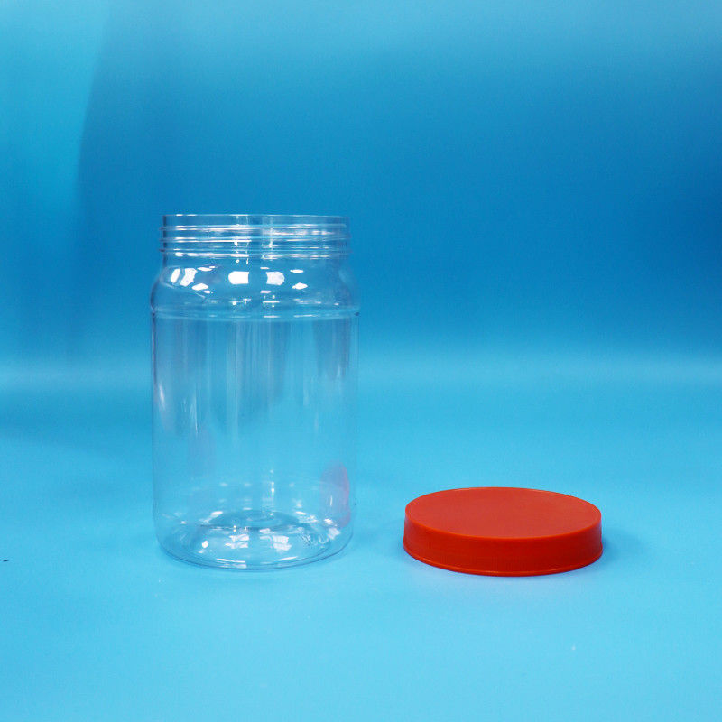 Doorzichtige PET-plastic ronde voeding snoep koekjes verpakkingspot Rood kleur schroefkap