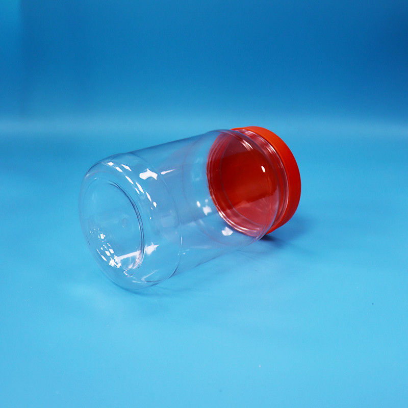 Doorzichtige PET-plastic ronde voeding snoep koekjes verpakkingspot Rood kleur schroefkap