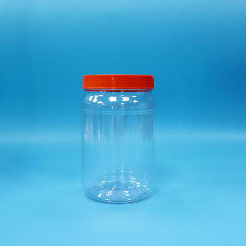 Doorzichtige PET-plastic ronde voeding snoep koekjes verpakkingspot Rood kleur schroefkap