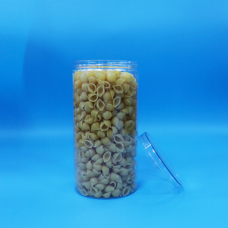 Voedselkwaliteit Doorzichtige PET-cilinder Ronde Plastic Candy Cookie Food Jar Schroef Doorzichtige dop