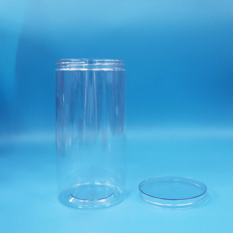 Voedselkwaliteit Doorzichtige PET-cilinder Ronde Plastic Candy Cookie Food Jar Schroef Doorzichtige dop