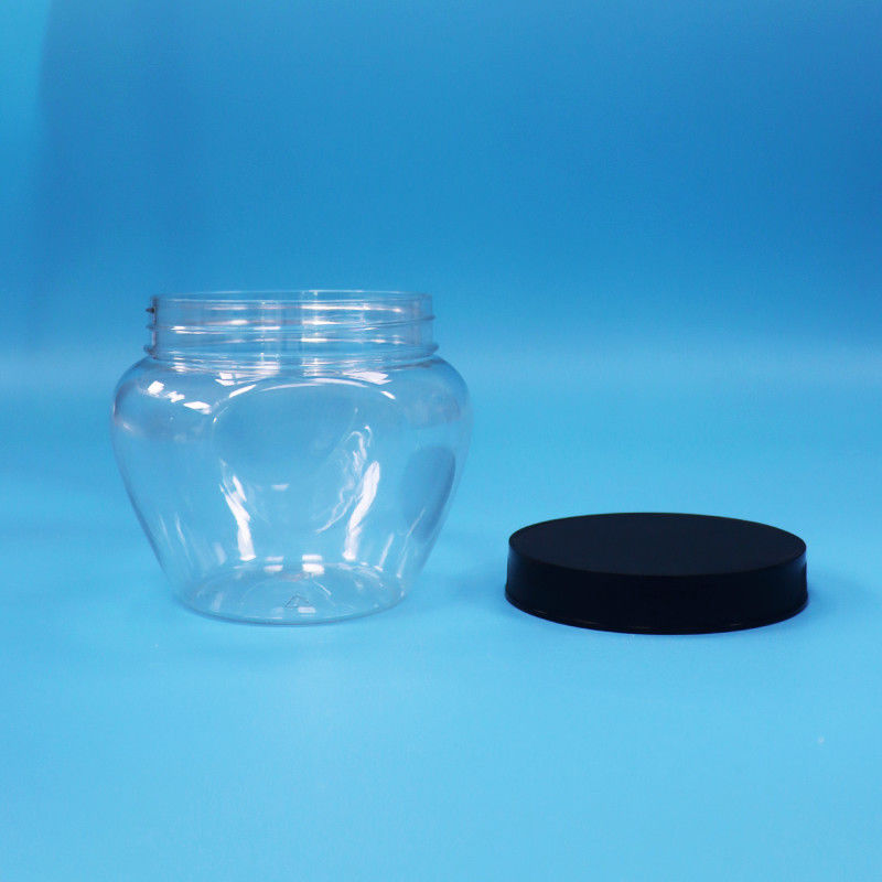 Unieke vorm Helder verzegeld kunststof PET Candy Food Cookie Jar Plastic Screw Flat Lid