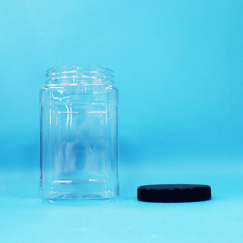 Transparante verpakkingspotten Vierkante vorm Plastic PET Zwart deksel Voor voedsel Zoete koekjes Noodels