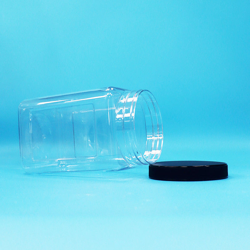 Transparante verpakkingspotten Vierkante vorm Plastic PET Zwart deksel Voor voedsel Zoete koekjes Noodels