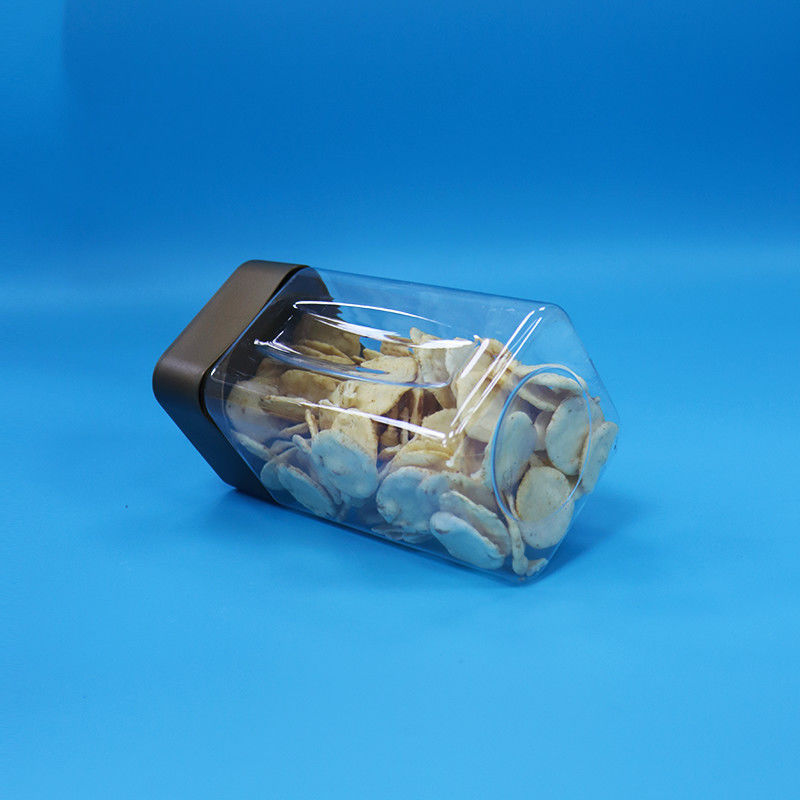 Doorzichtige koekjes Voedsel snoep Voedsel PET vierkant Plastic opslagpotten Schroefkappen