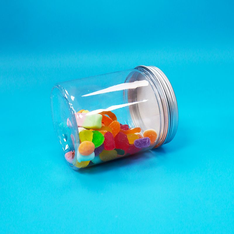 Wijdmondige ronde doorzichtige plastic PET voedselveilige snoepverpakking pot aluminium deksel