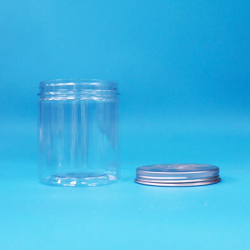 Wijdmondige ronde doorzichtige plastic PET voedselveilige snoepverpakking pot aluminium deksel
