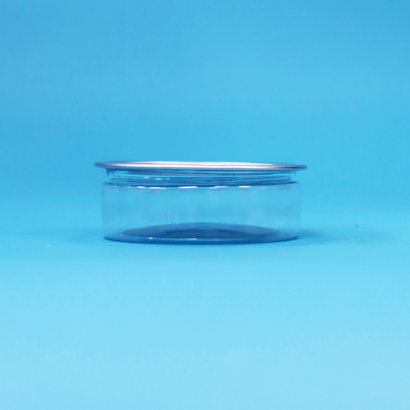 Ronde plastic PET-verpakking met metalen easy-open deksel voor voedsel, snoep, koekjes en snackverpakkingen