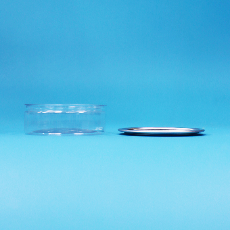Ronde plastic PET-verpakking met metalen easy-open deksel voor voedsel, snoep, koekjes en snackverpakkingen