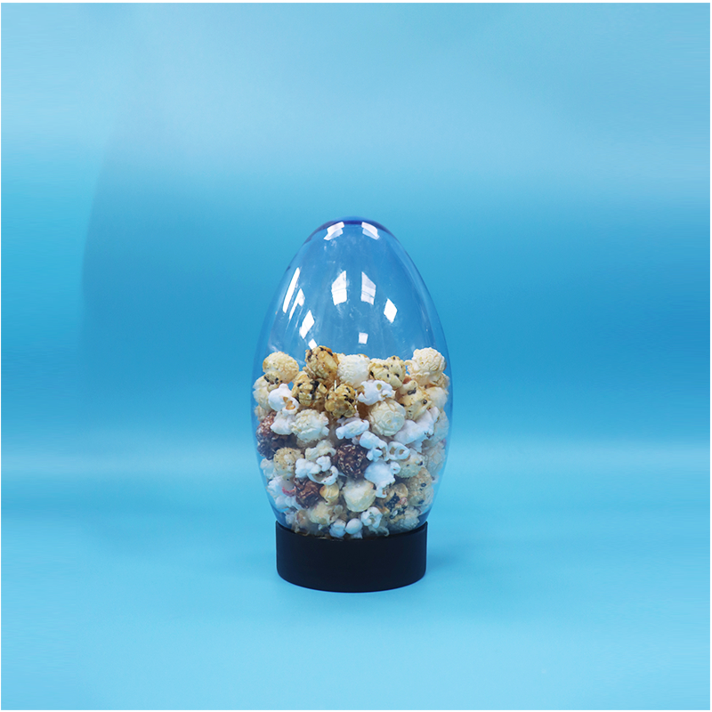 Unieke Eivormige Plastic Snoep Popcorn Pistachenoot Snoep Pot Ondersteboven Platte Dop