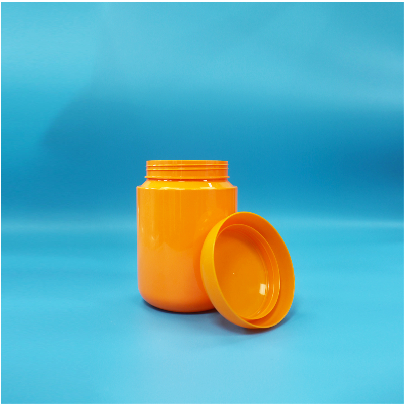 Schroefdeksel Ronde vorm Oranje Plastic Jar Voor Granen Multi-Grain Walnoot Pinda