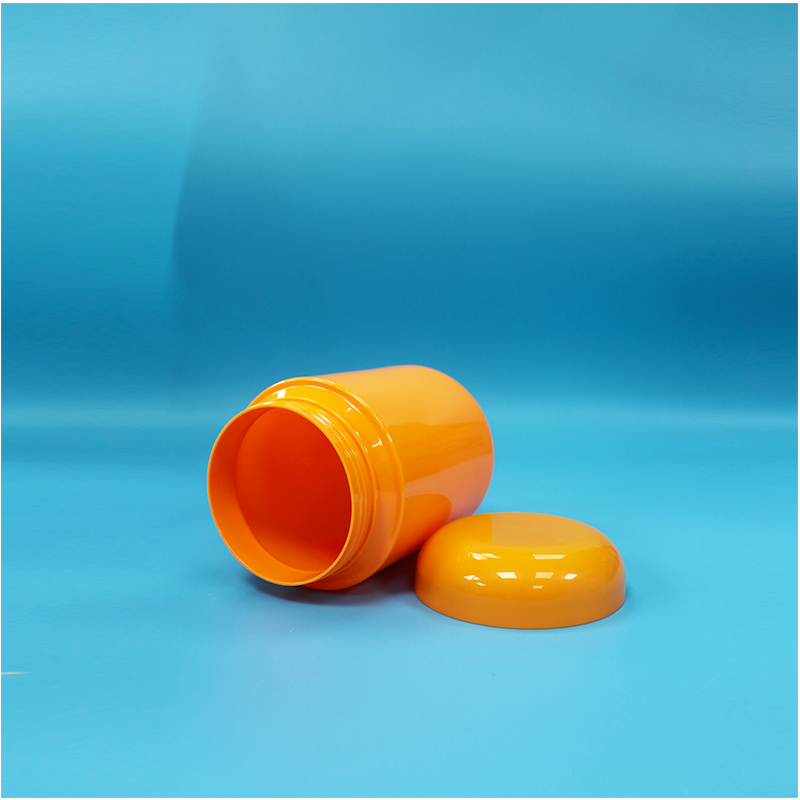 Schroefdeksel Ronde vorm Oranje Plastic Jar Voor Granen Multi-Grain Walnoot Pinda