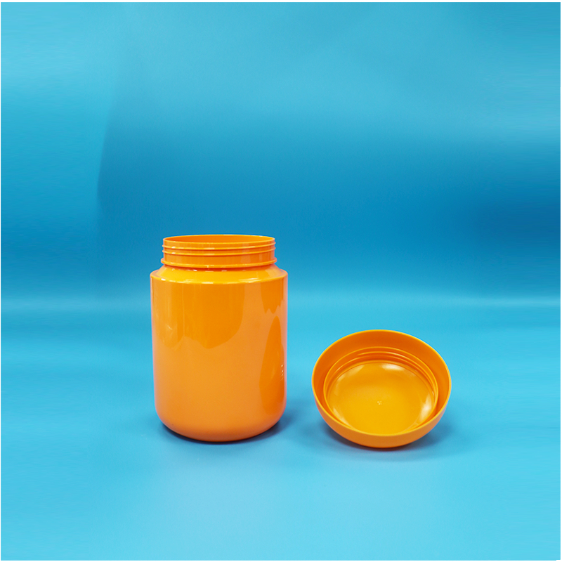 Schroefdeksel Ronde vorm Oranje Plastic Jar Voor Granen Multi-Grain Walnoot Pinda