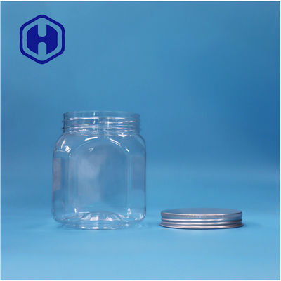 Polygonaal gevormde heldere plastic koekjes Rock Candy Nuts Sugar Jar Aluminium Top Deksel