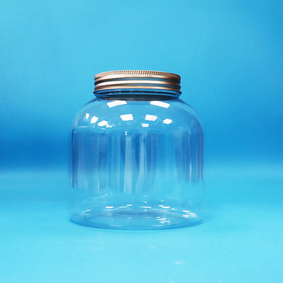 Transparante plastic PET ronde snoep dagelijkse voedselpotten met aluminium schroefdeksel