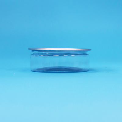 Ronde plastic PET-verpakking met metalen easy-open deksel voor voedsel, snoep, koekjes en snackverpakkingen