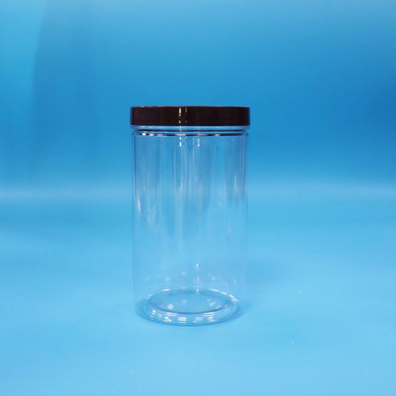 Plastic Transparent PET Snacks Voedsel Zoete Noten Jar Met Zwarte Normale Schroef Top Cap