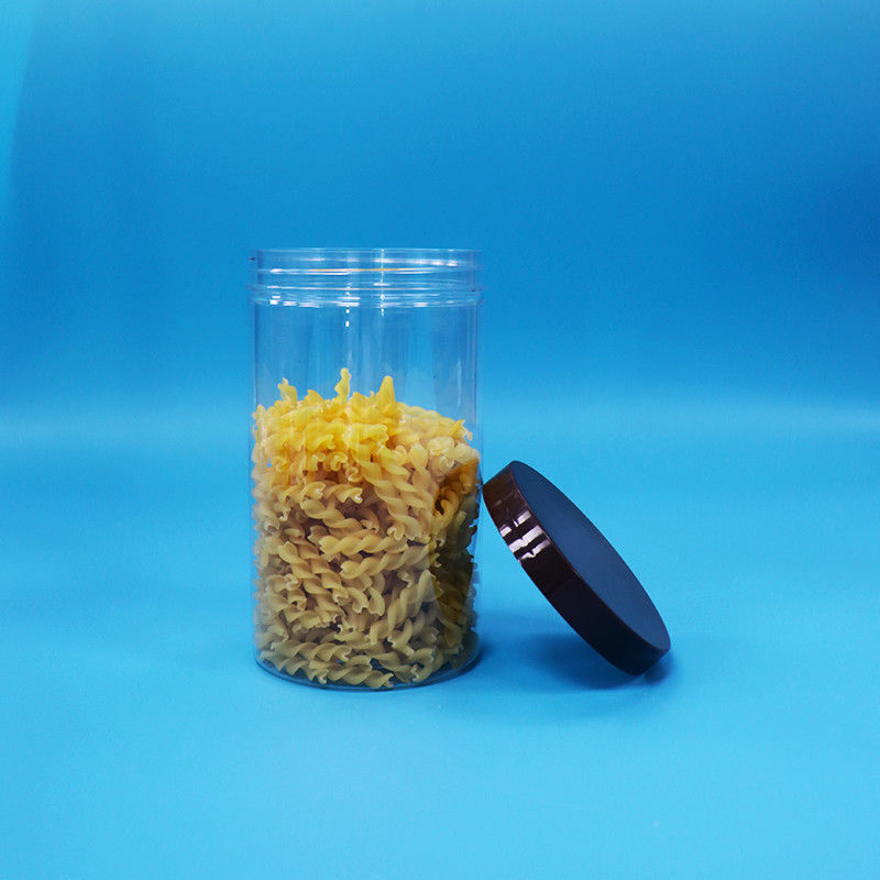 Plastic Transparent PET Snacks Voedsel Zoete Noten Jar Met Zwarte Normale Schroef Top Cap