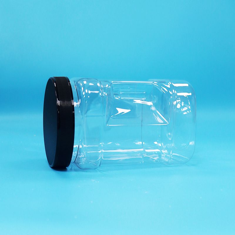 Transparante gedroogde vruchten en noten vierkante PET-plastic potten met handgreep Zwarte platte deksels