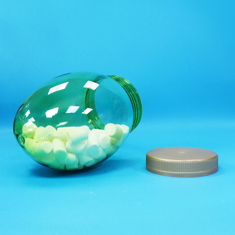 Unieke Vorm Transparante Plastic PET Voedselveilige Noten Pistache Snoep Pot Schroef Plat Deksel