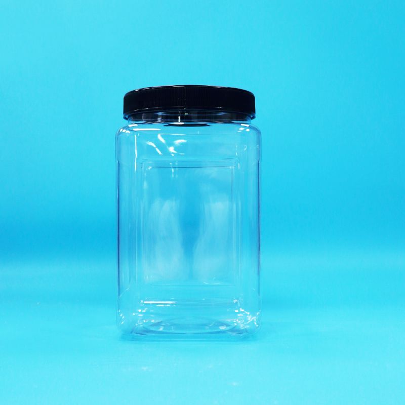 Doorzichtige potten Vierkante vorm Plastic PET Zwart deksel Voor voedsel Zoete koekjes Noodels