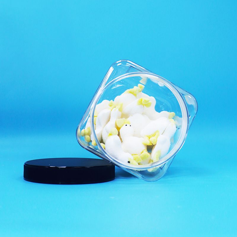 Vierkante transparante plastic PET potten Zwarte pet voor babyvoedsel Zoete koekjes