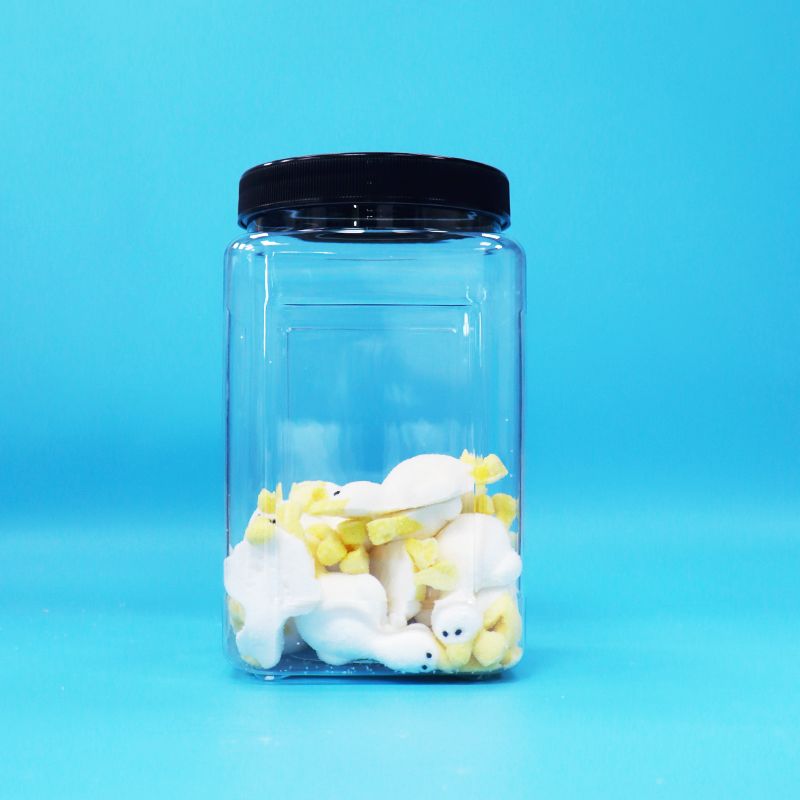 Vierkante transparante plastic PET potten Zwarte pet voor babyvoedsel Zoete koekjes