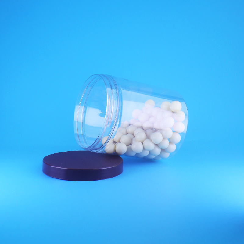 Food Grade Luchtdichte Hoge Ronde Transparante PET Plastic Zoete Droge Voedsel Potten Schroef Platte Deksel