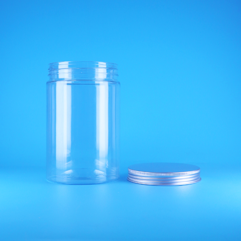 Wijdmondige transparante PET-plastic pot voor noten, snoep en voedsel, hoge ronde pot met schroefdeksel en platte deksel