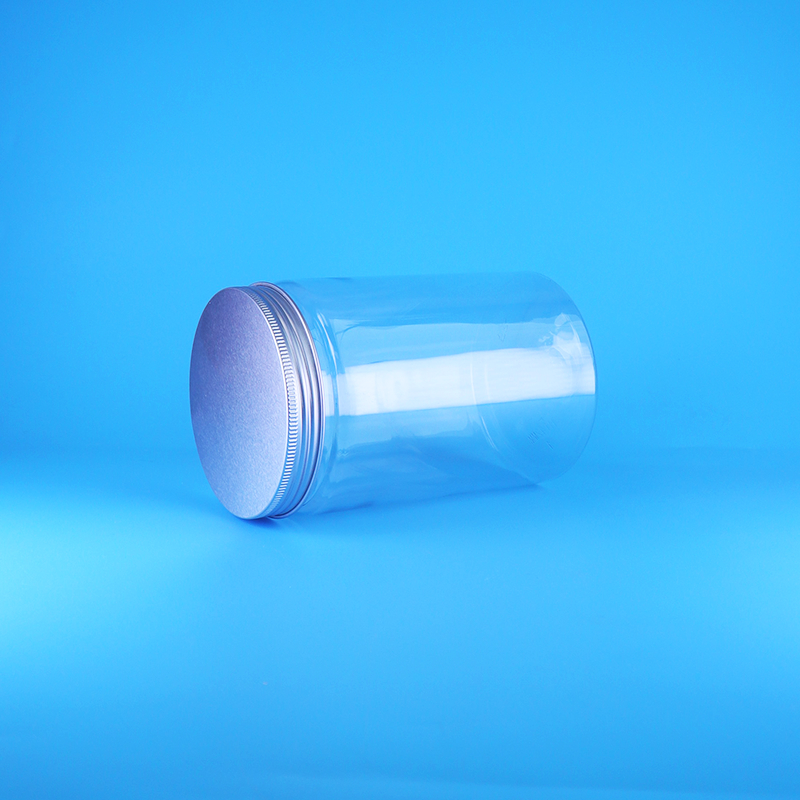 Wijdmondige transparante PET-plastic pot voor noten, snoep en voedsel, hoge ronde pot met schroefdeksel en platte deksel