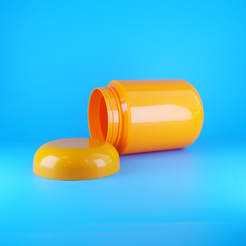 Ronde Vorm Voedselkwaliteit Oranje Plastic PET Schroef Platte Oranje Dop Koekjes Snoep Potten