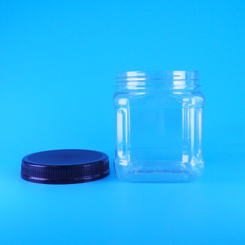 Vierkante, doorzichtige, luchtloze plastic potten met schroefdeksel voor snacks, rozijnen, tuinbonen en pijnboompitten