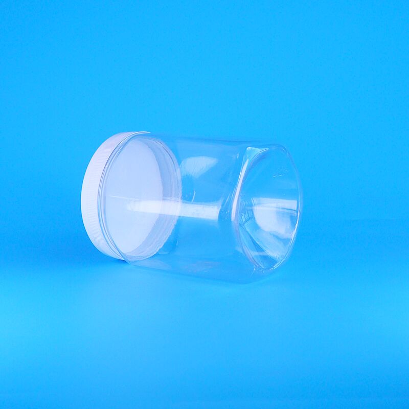 Zeshoekige Vorm Transparante PET Plastic Koekjes Pecannoten Gedroogde Frietjes Pot Witte Platte Deksel