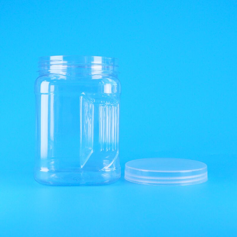 PET Vierkante Transparante Schroefdeksels Plastic Opslag Grip Zwart Rijst Tarwe Crackers Potten