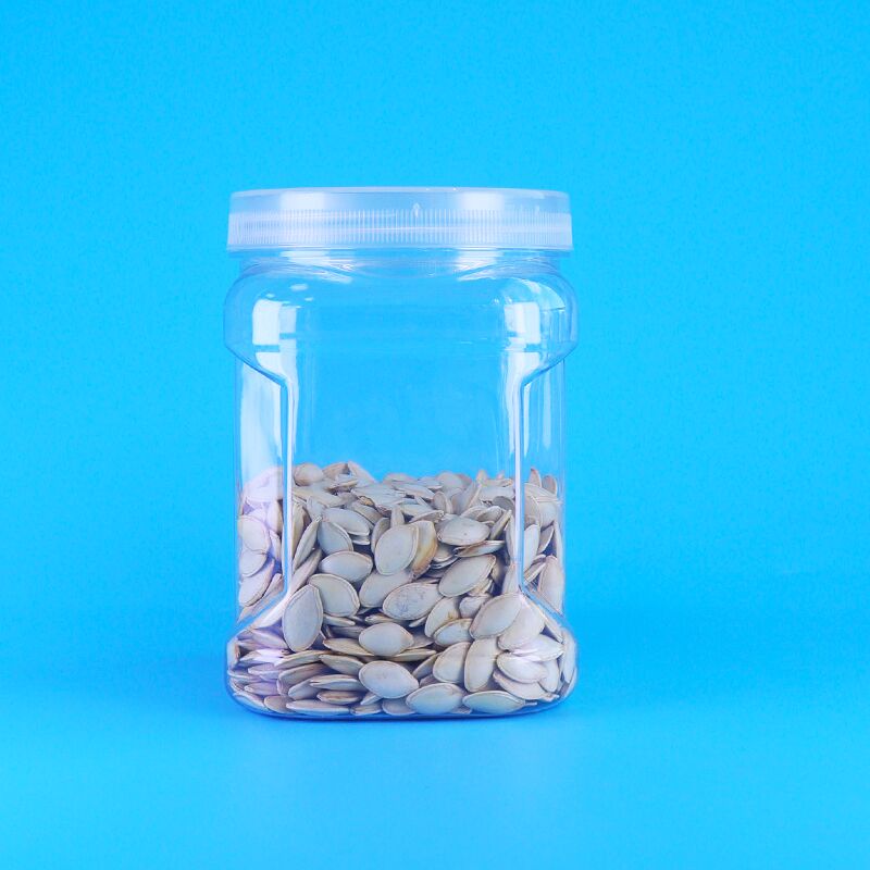 PET Vierkante Transparante Schroefdeksels Plastic Opslag Grip Zwart Rijst Tarwe Crackers Potten