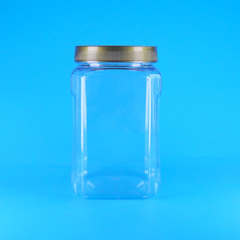 PET vierkante vorm helder Bruine Deksel plastic Voedselkwaliteit koekjes Badam Gedroogd fruit Pot
