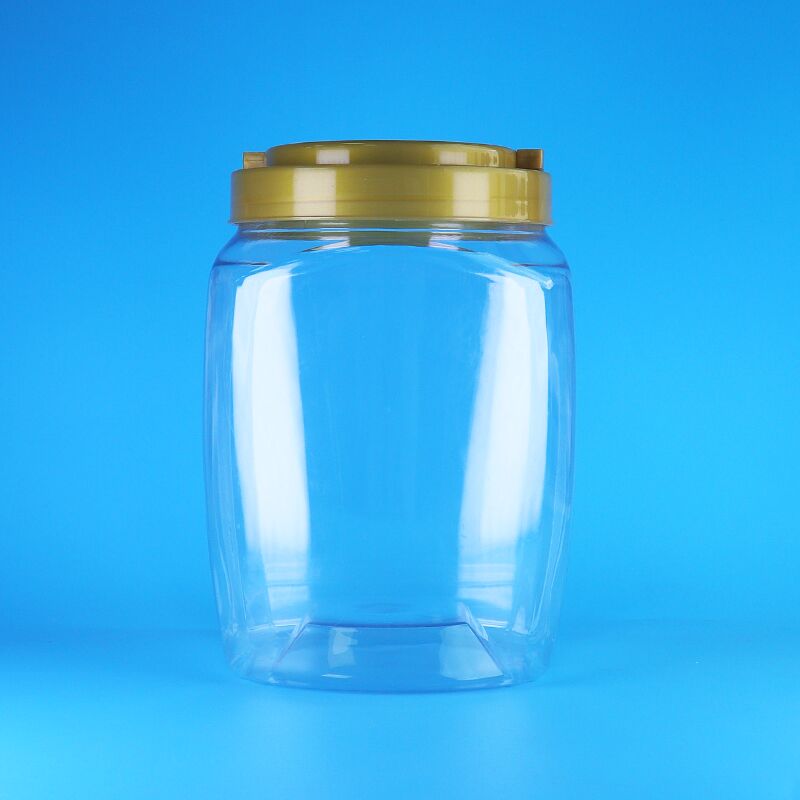 Transparante vierkant handvat Plat deksel Plastic PET snoep Koekjes Droog voedsel Babyvoedsel potten