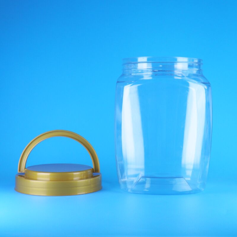 Transparante vierkant handvat Plat deksel Plastic PET snoep Koekjes Droog voedsel Babyvoedsel potten