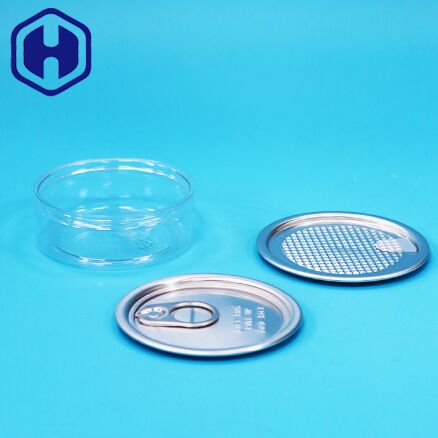 Ronde plastic PET-verpakking met metalen easy-open deksel voor voedsel, snoep, koekjes en snackverpakkingen
