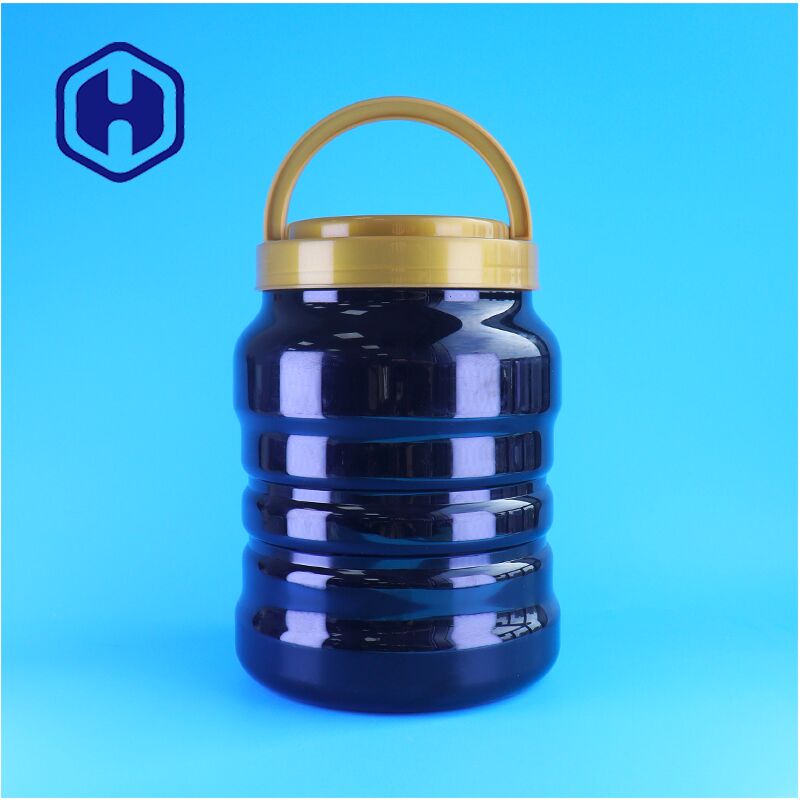 Zwarte ronde plastic PET pot handle deksel voor gedroogde mango tropische vruchten voedsel-veilig gemakkelijk gieten