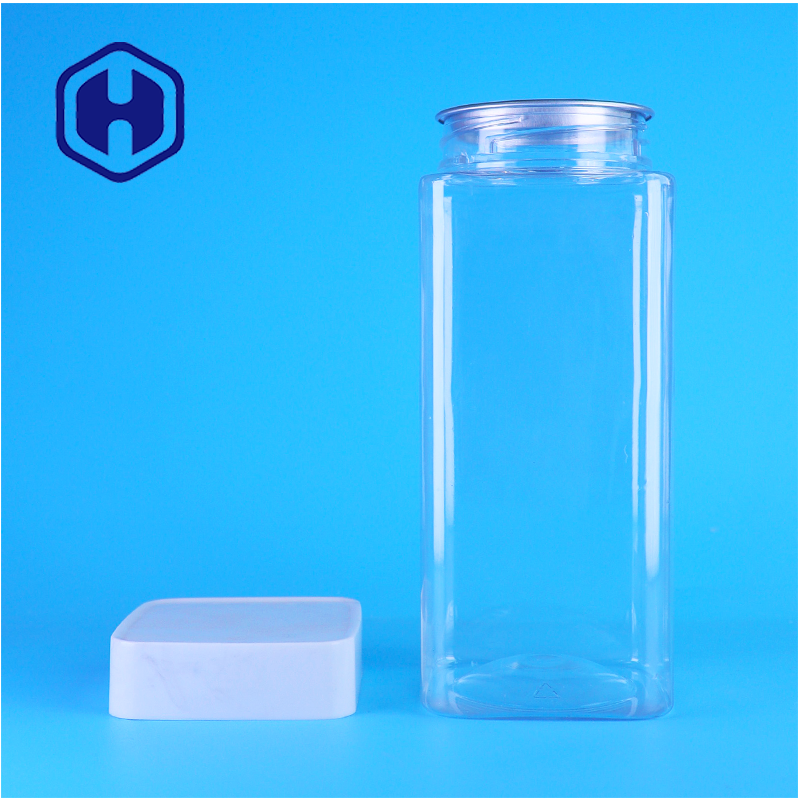 ODM Vierkante Efficiëntie PET Plastic Food Cookies Droge Fruit Jar Leverancier Bulk Order Met Deksel