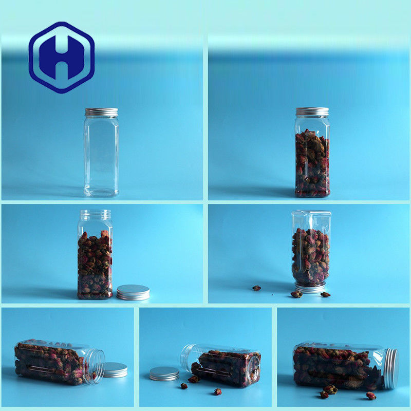 580ml vierkante HUISDIEREN Plastic Kruik voor Leeg het Aluminiumschroefdeksel van de Voedsel Luchtdicht Breed Mond