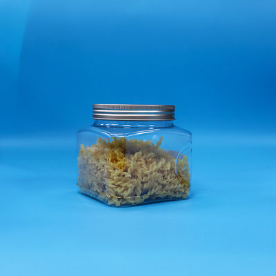 Voedingswaren Zoetgoed Voedsel Snack PET Transparante Vierkante Plastic Grip Jar Aluminium Deksel