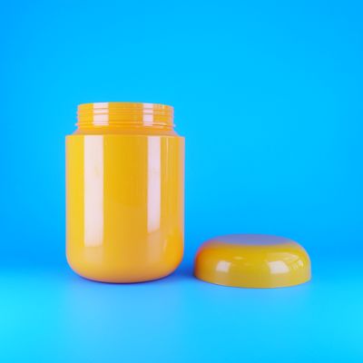 Ronde Vorm Voedselkwaliteit Oranje Plastic PET Schroef Platte Oranje Dop Koekjes Snoep Potten