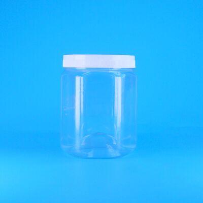 Zeshoekige Vorm Transparante PET Plastic Koekjes Pecannoten Gedroogde Frietjes Pot Witte Platte Deksel