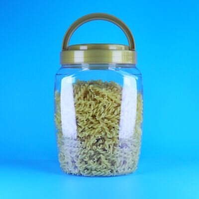 Voedingsmiddelenkwaliteit Duidelijk vierkant handvat deksel Plastic PET snoepjes Koekjes Kinderen Voedsel potten